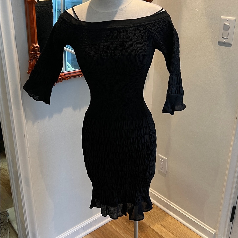 Figure flattering Designer off shoulder Black Dress